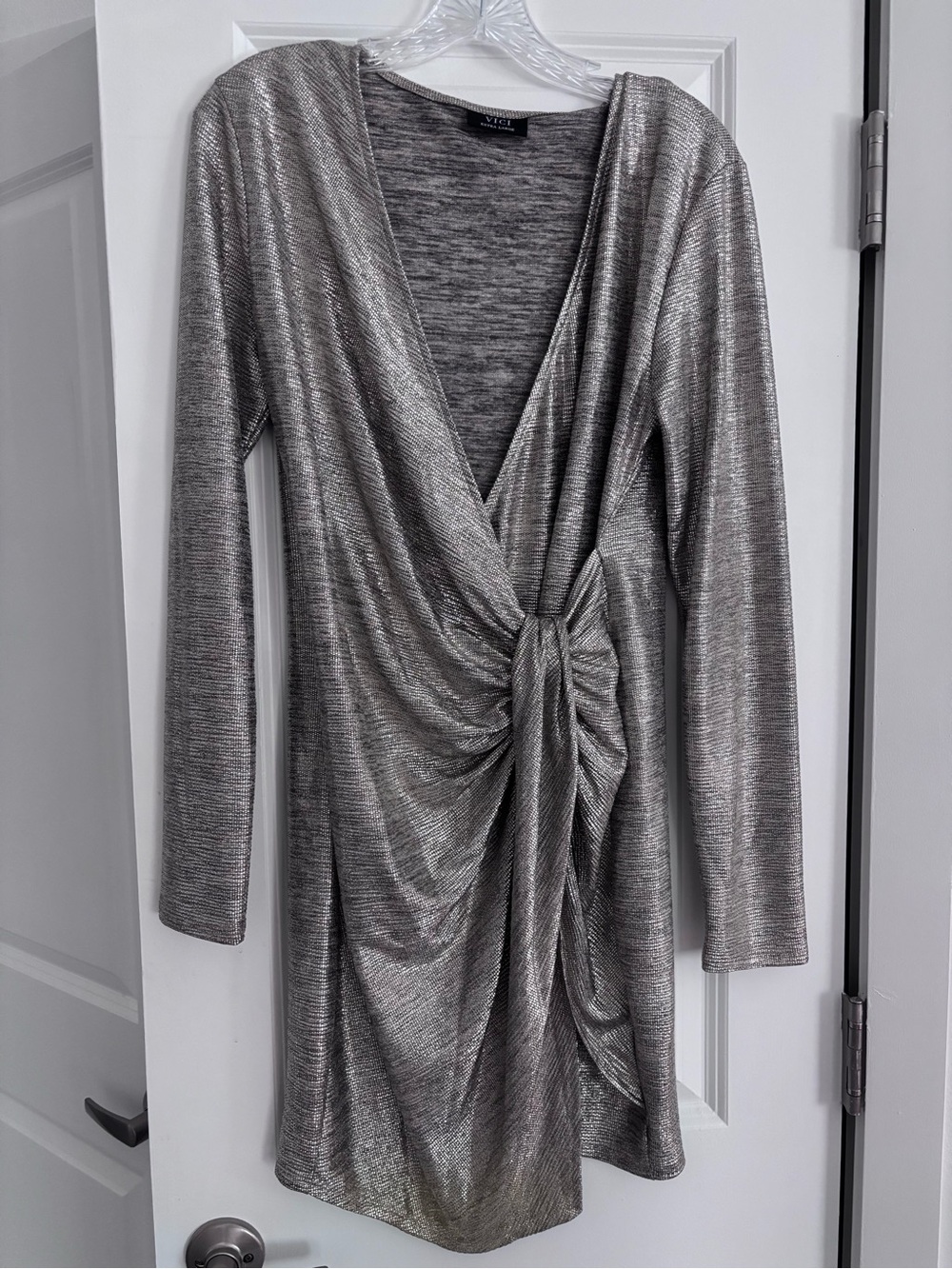 Vici Metallic Gold Twist-Front Long Sleeve Dress